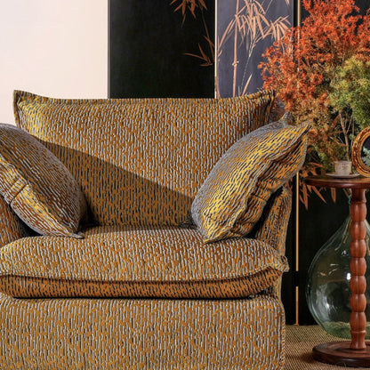 Textured Gold Swivel Birch Wood Accent Chair – Vintage Accent Oriental Sofa for Living Room