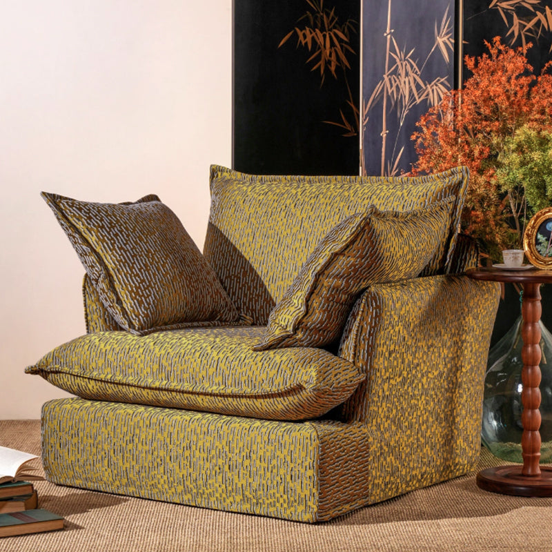 Textured Gold Swivel Birch Wood Accent Chair – Vintage Accent Oriental Sofa for Living Room
