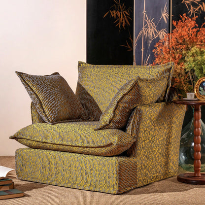 Textured Gold Swivel Birch Wood Accent Chair – Vintage Accent Oriental Sofa for Living Room