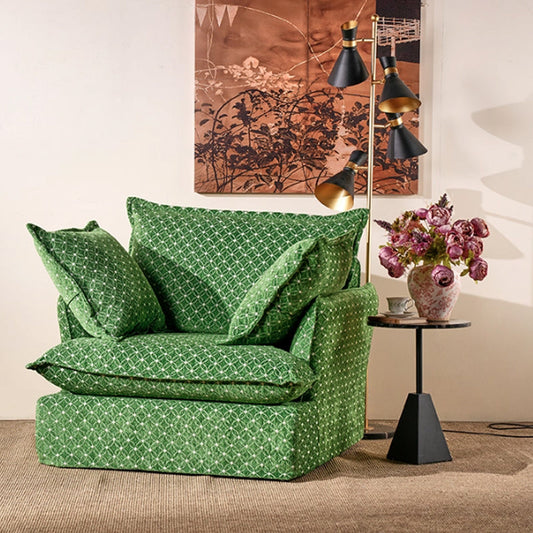 Lucky Coin Pattern Swivel Birch Wood Accent Chair - Vintage Oriental Sofa for Living Room or Study