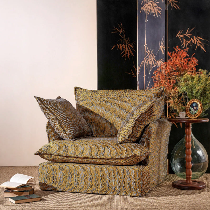 Textured Gold Swivel Birch Wood Accent Chair – Vintage Accent Oriental Sofa for Living Room