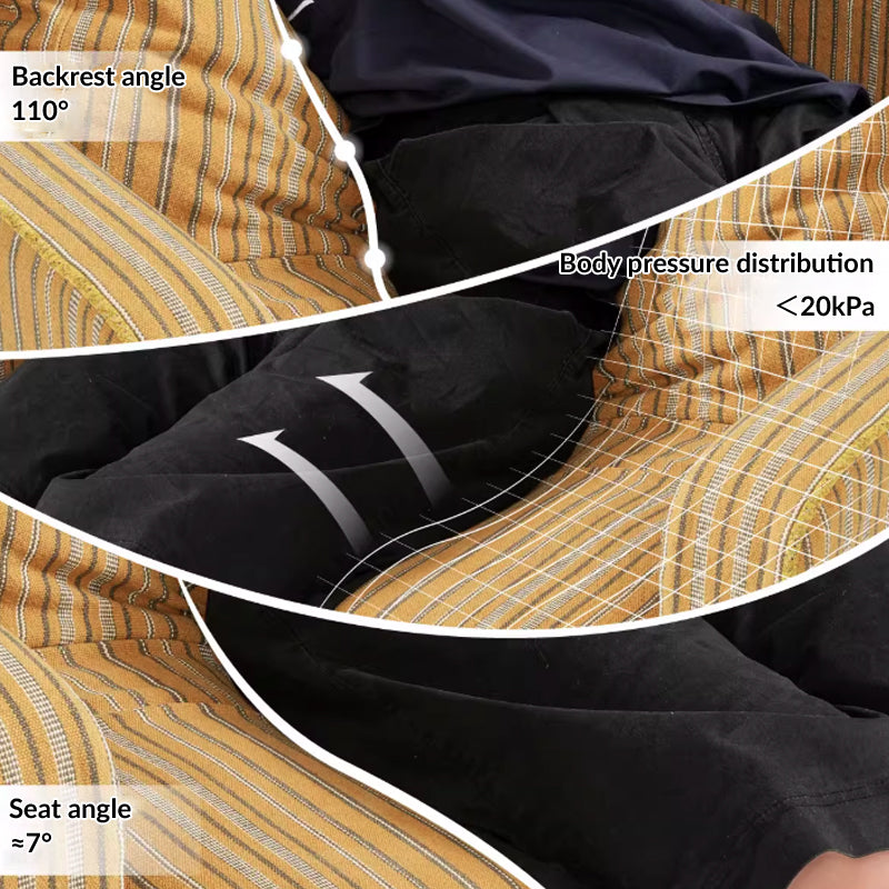 Golden Stripe Pattern Cotton Linen Birch Wood Accent Chair - Minimalist Retro Lounge Chair for Living Room