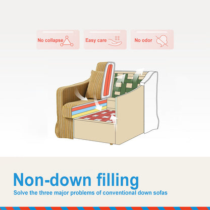 Golden Stripe Pattern Cotton Linen Birch Wood Accent Chair - Minimalist Retro Lounge Chair for Living Room