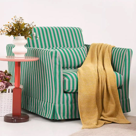 Green & White Stripe Pattern Birch Wood Accent Chair – Scandinavian Lounge Chair for Living Room or Study