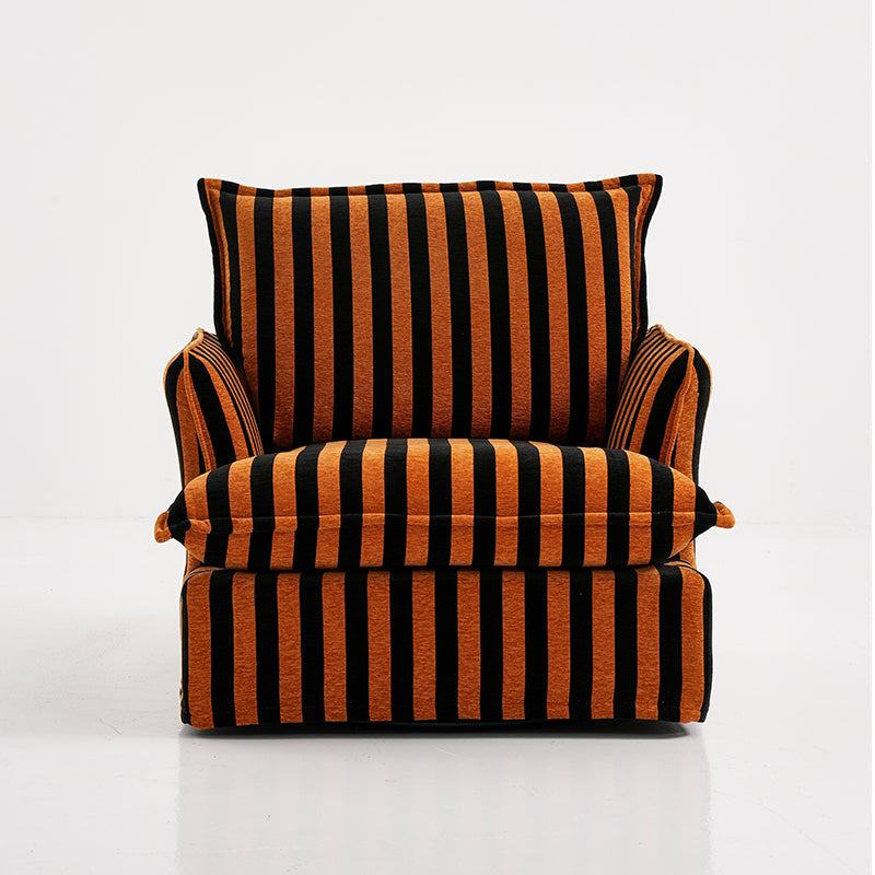 Bold Black & Orange Stripe Pattern Swivel Birch Wood Accent Chair - French Lounge Chair for Living Room