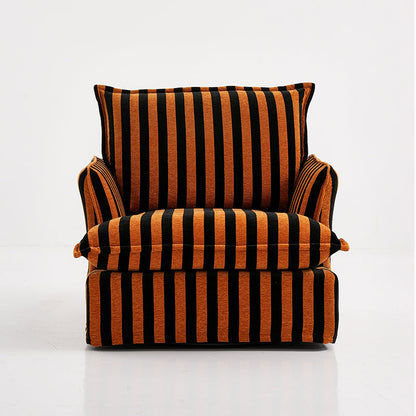 Bold Black & Orange Stripe Pattern Swivel Birch Wood Accent Chair - French Lounge Chair for Living Room