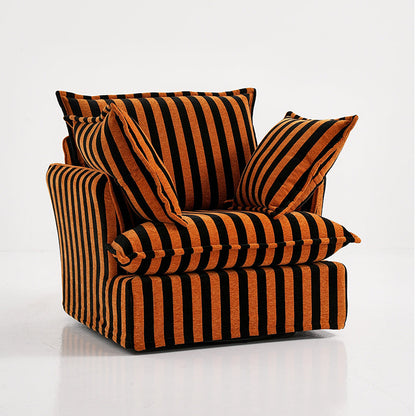 Bold Black & Orange Stripe Pattern Swivel Birch Wood Accent Chair - French Lounge Chair for Living Room