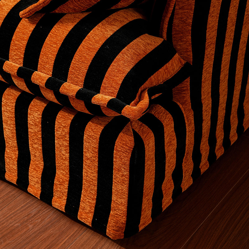 Bold Black & Orange Stripe Pattern Swivel Birch Wood Accent Chair - French Lounge Chair for Living Room