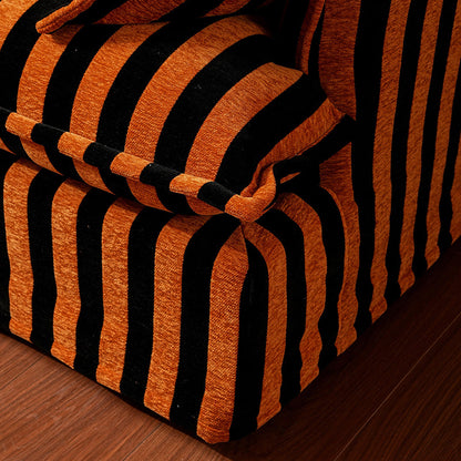 Bold Black & Orange Stripe Pattern Swivel Birch Wood Accent Chair - French Lounge Chair for Living Room