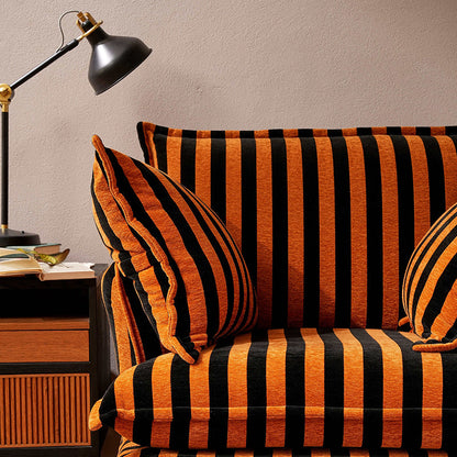 Bold Black & Orange Stripe Pattern Swivel Birch Wood Accent Chair - French Lounge Chair for Living Room