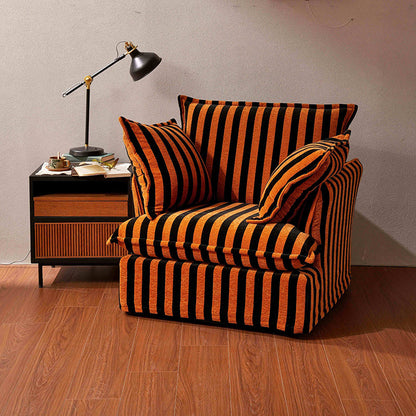 Bold Black & Orange Stripe Pattern Swivel Birch Wood Accent Chair - French Lounge Chair for Living Room