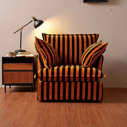 Bold Black & Orange Stripe Pattern Swivel Birch Wood Accent Chair - French Lounge Chair for Living Room