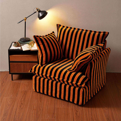 Bold Black & Orange Stripe Pattern Swivel Birch Wood Accent Chair - French Lounge Chair for Living Room