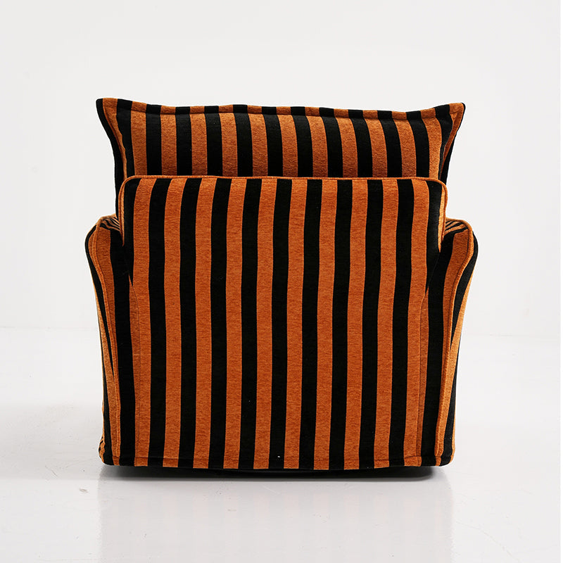Bold Black & Orange Stripe Pattern Swivel Birch Wood Accent Chair - French Lounge Chair for Living Room