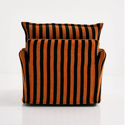 Bold Black & Orange Stripe Pattern Swivel Birch Wood Accent Chair - French Lounge Chair for Living Room