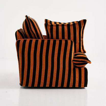 Bold Black & Orange Stripe Pattern Swivel Birch Wood Accent Chair - French Lounge Chair for Living Room