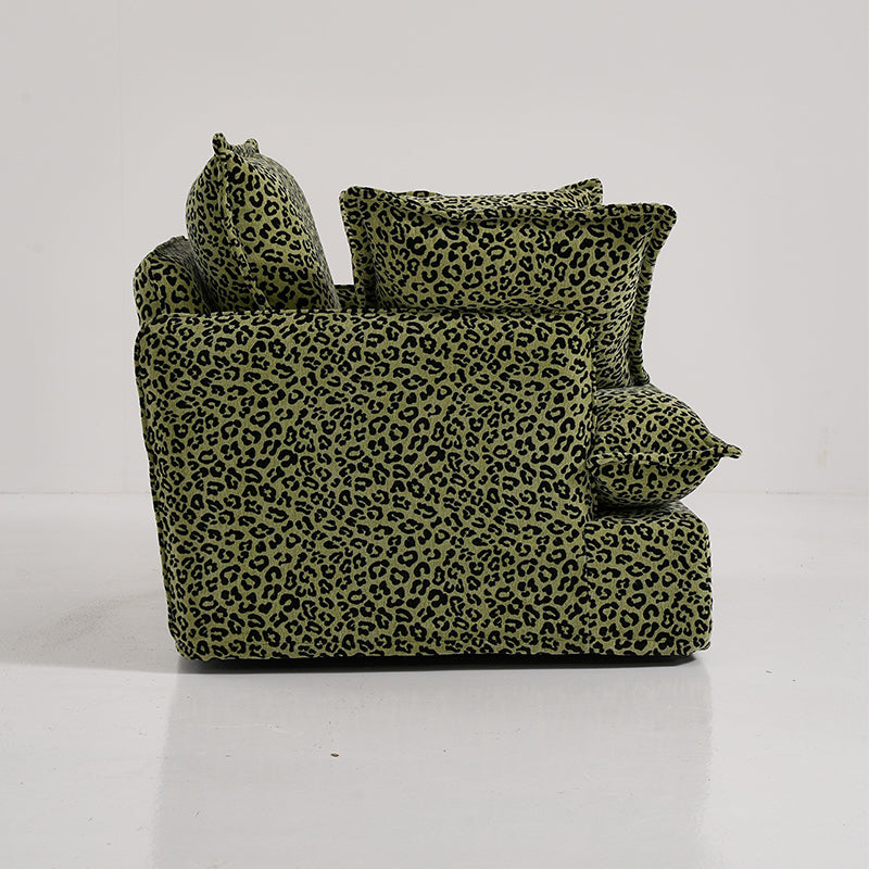 Green Leopard Print Swivel Birch Wood Accent Chair - Vintage Oriental Sofa for Living Room