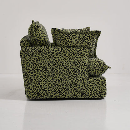 Green Leopard Print Swivel Birch Wood Accent Chair - Vintage Oriental Sofa for Living Room