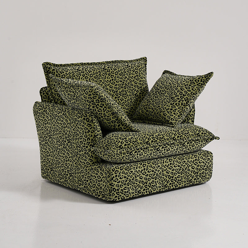 Green Leopard Print Swivel Birch Wood Accent Chair - Vintage Oriental Sofa for Living Room