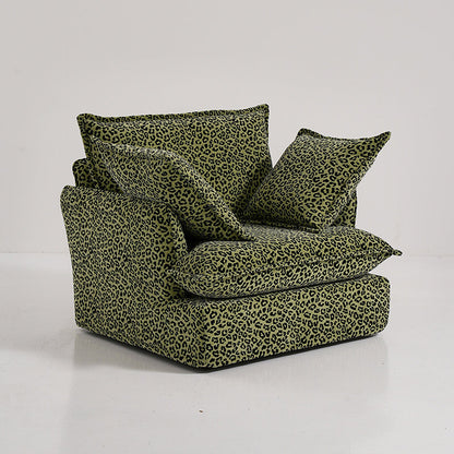 Green Leopard Print Swivel Birch Wood Accent Chair - Vintage Oriental Sofa for Living Room