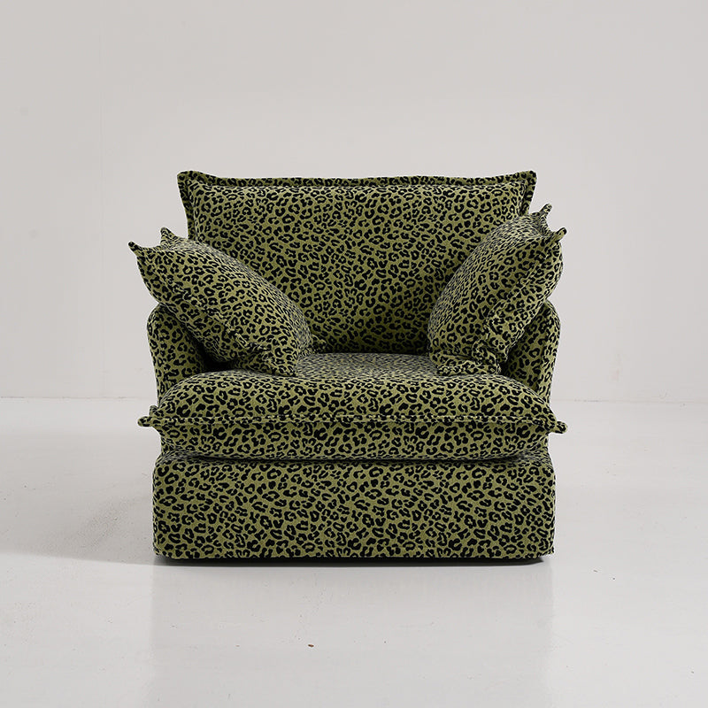 Green Leopard Print Swivel Birch Wood Accent Chair - Vintage Oriental Sofa for Living Room