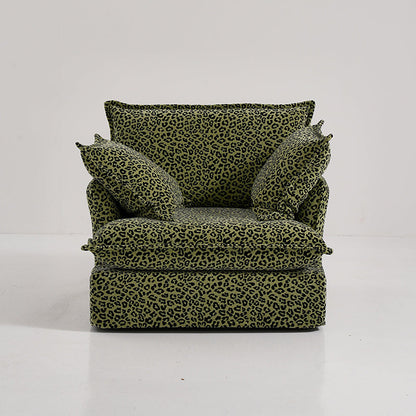 Green Leopard Print Swivel Birch Wood Accent Chair - Vintage Oriental Sofa for Living Room