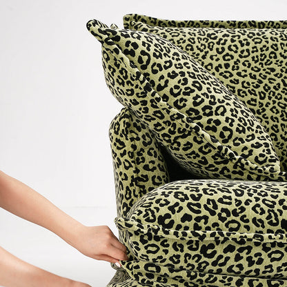 Green Leopard Print Swivel Birch Wood Accent Chair - Vintage Oriental Sofa for Living Room