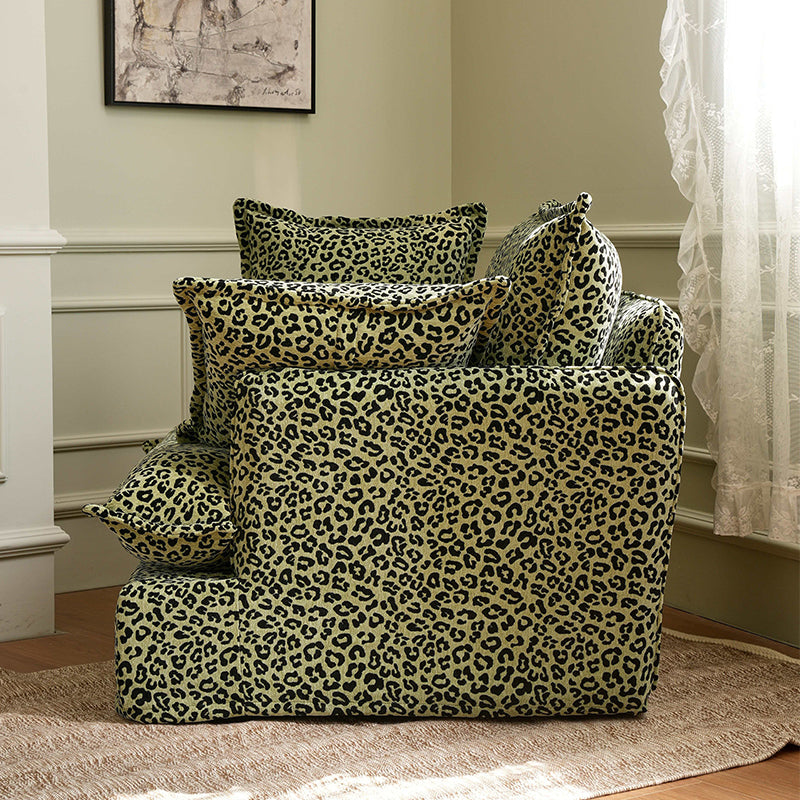 Green Leopard Print Swivel Birch Wood Accent Chair - Vintage Oriental Sofa for Living Room