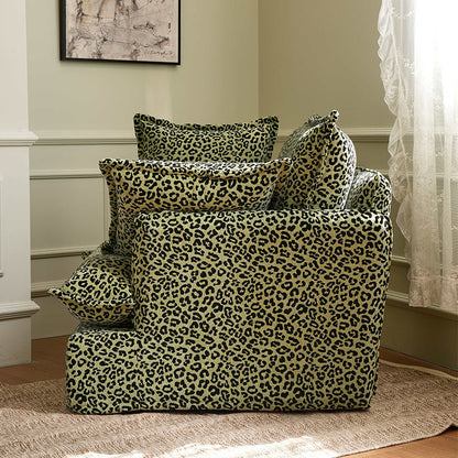 Green Leopard Print Swivel Birch Wood Accent Chair - Vintage Oriental Sofa for Living Room