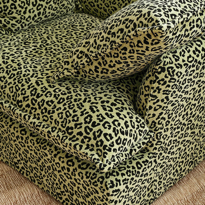 Green Leopard Print Swivel Birch Wood Accent Chair - Vintage Oriental Sofa for Living Room