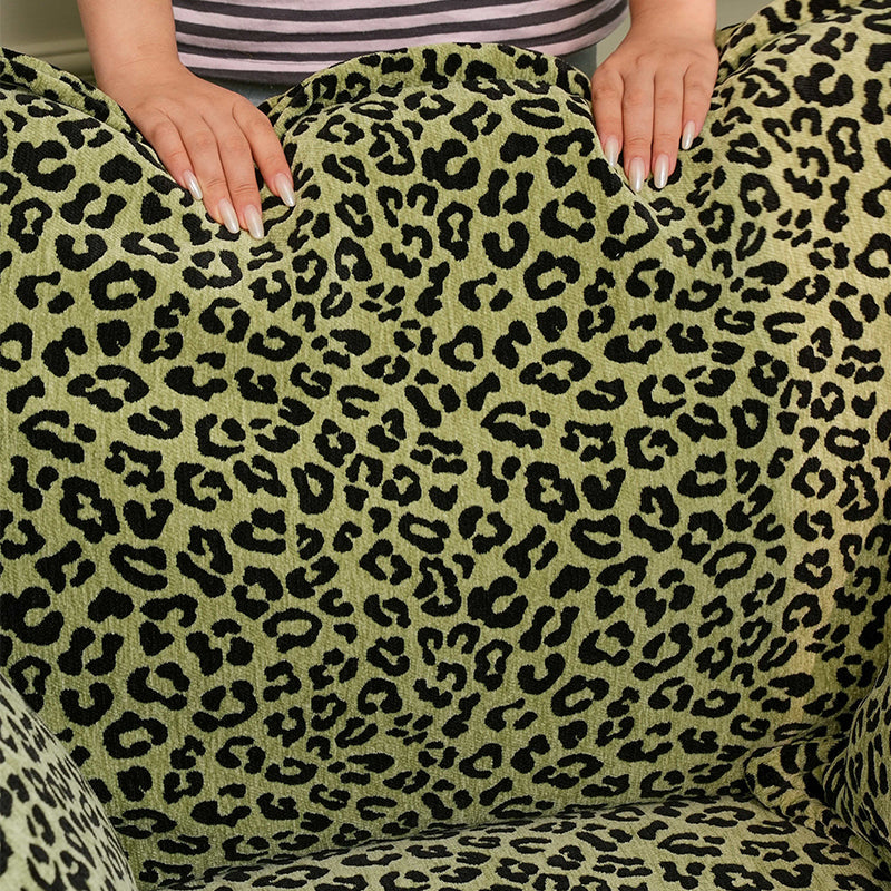 Green Leopard Print Swivel Birch Wood Accent Chair - Vintage Oriental Sofa for Living Room