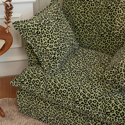Green Leopard Print Swivel Birch Wood Accent Chair - Vintage Oriental Sofa for Living Room