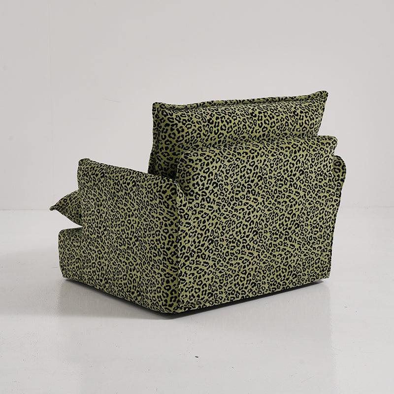 Green Leopard Print Swivel Birch Wood Accent Chair - Vintage Oriental Sofa for Living Room