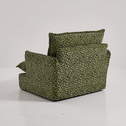 Green Leopard Print Swivel Birch Wood Accent Chair - Vintage Oriental Sofa for Living Room