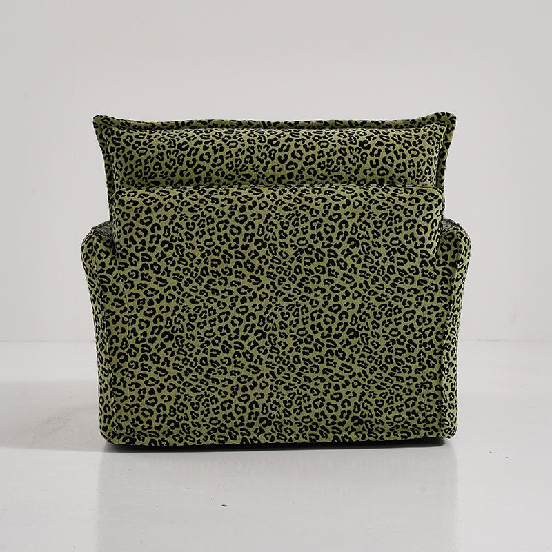 Green Leopard Print Swivel Birch Wood Accent Chair - Vintage Oriental Sofa for Living Room