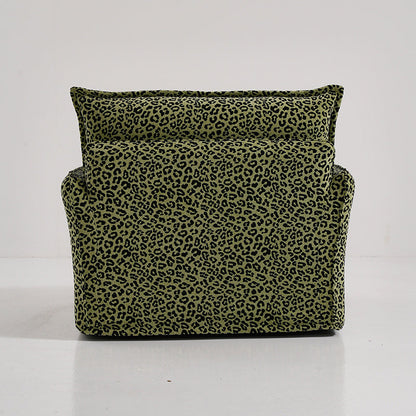 Green Leopard Print Swivel Birch Wood Accent Chair - Vintage Oriental Sofa for Living Room