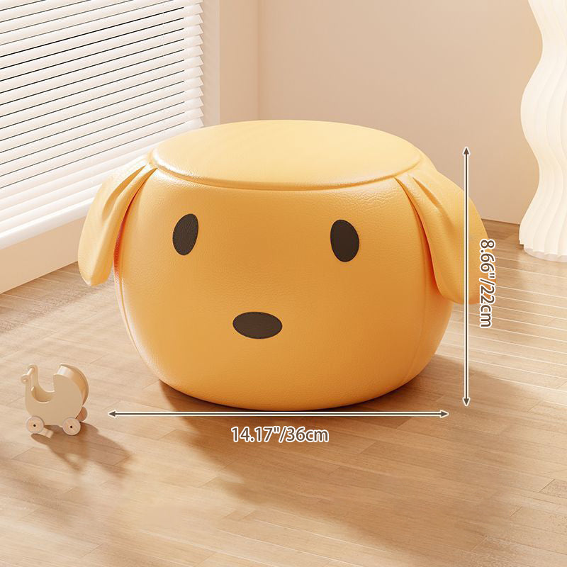 Contemporary Creative Oil Wax Leather Solid Wood Stainless Steel Dog-Shaped Round Movable Low Stool For Living Room