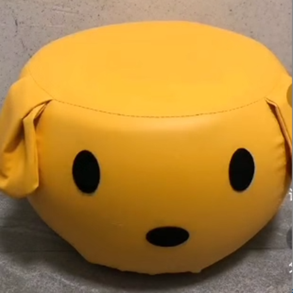 Contemporary Creative Oil Wax Leather Solid Wood Stainless Steel Dog-Shaped Round Movable Low Stool For Living Room