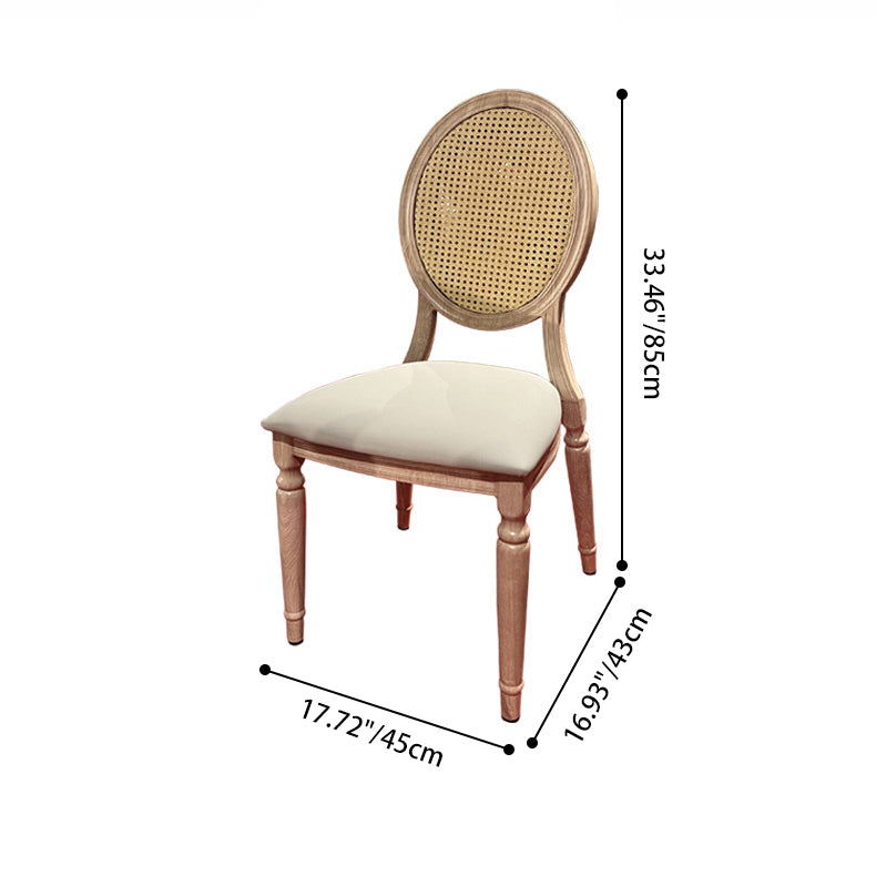 Traditional Vintage Rattan Solid Wood Upholstered Oval Trapezoid Dining Chair With Backrest For Dining Room