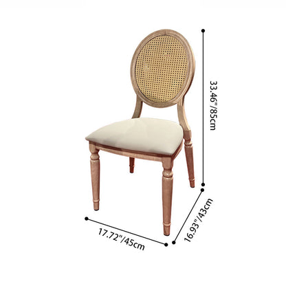 Traditional Vintage Rattan Solid Wood Upholstered Oval Trapezoid Dining Chair With Backrest For Dining Room