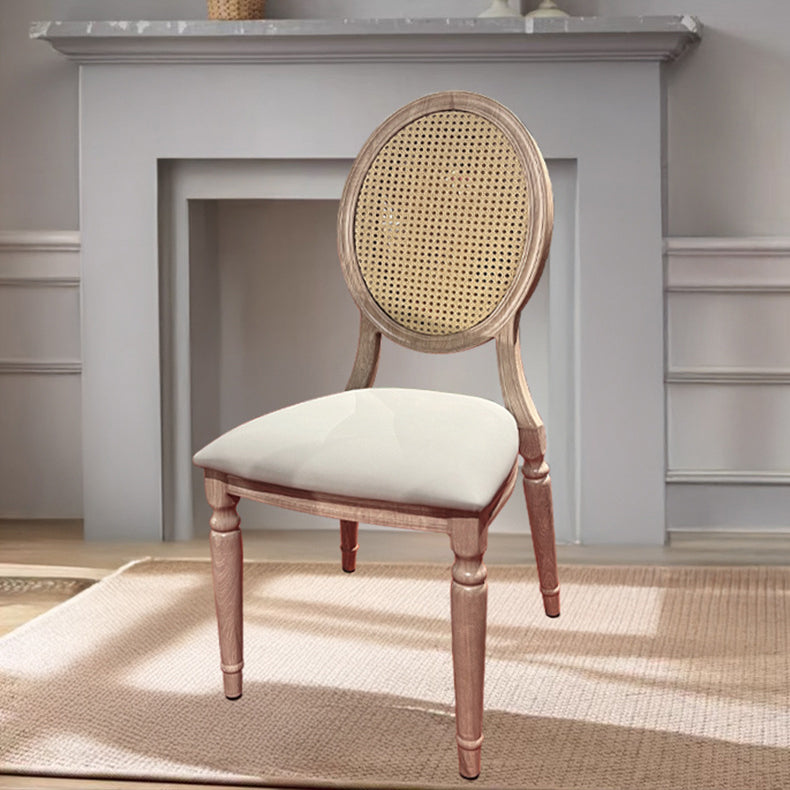 Traditional Vintage Rattan Solid Wood Upholstered Oval Trapezoid Dining Chair With Backrest For Dining Room