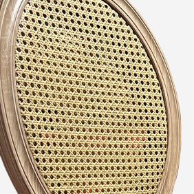 Traditional Vintage Rattan Solid Wood Upholstered Oval Trapezoid Dining Chair With Backrest For Dining Room