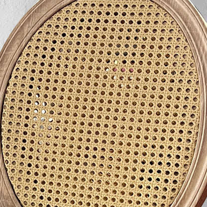 Traditional Vintage Rattan Solid Wood Upholstered Oval Trapezoid Dining Chair With Backrest For Dining Room