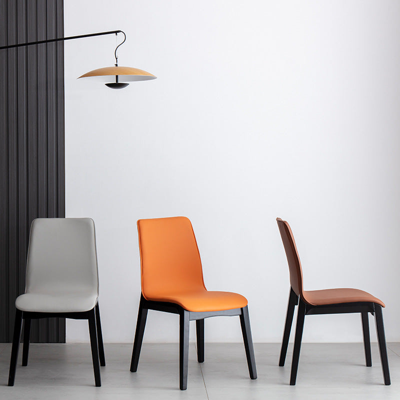 Contemporary Nordic Square Wood PU Leather Dining Chair Backrest Armless For Dining Room
