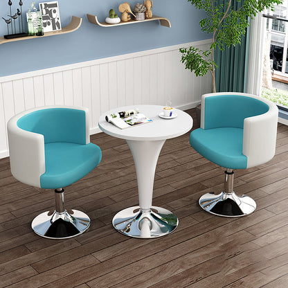 Contemporary Scandinavian Adjustable Height Rotatable Round PU Leather Upholstered Iron Legs Vanity Stool Backrest For Bedroom