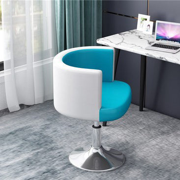 Contemporary Scandinavian Adjustable Height Rotatable Round PU Leather Upholstered Iron Legs Vanity Stool Backrest For Bedroom