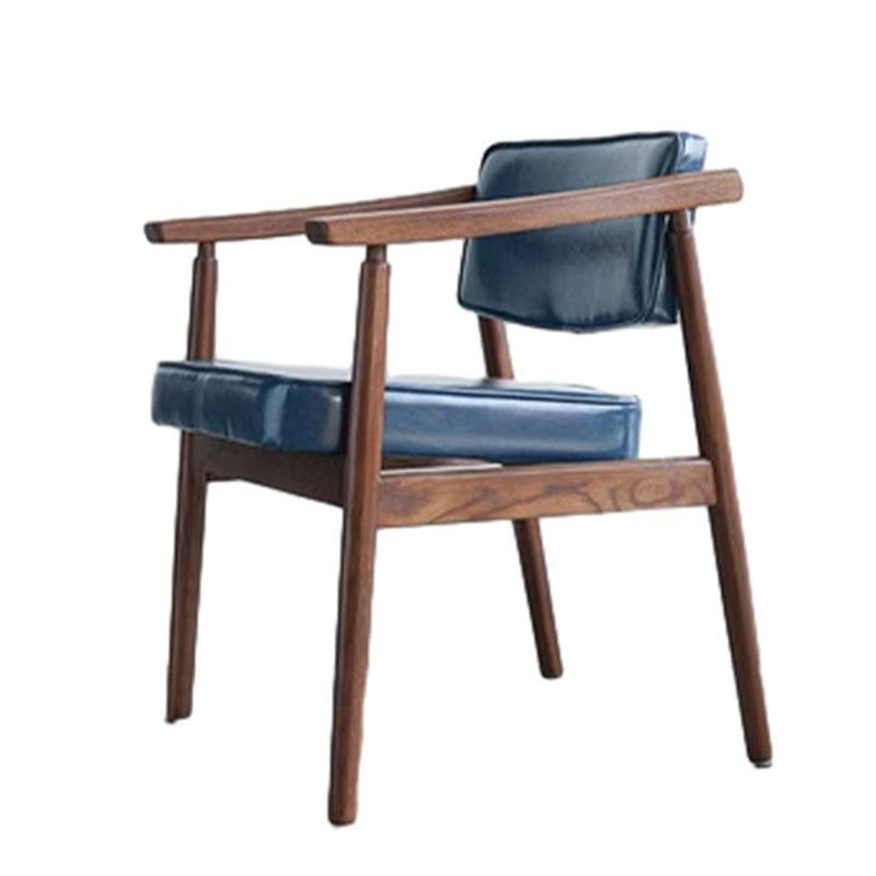 Contemporary Nordic Square Wood PU Leather Upholstered Dining Chair Backrest Armrest For Dining Room