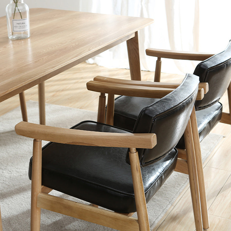 Contemporary Nordic Square Wood PU Leather Upholstered Dining Chair Backrest Armrest For Dining Room