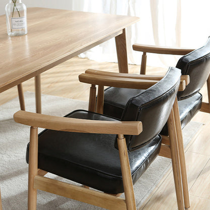 Contemporary Nordic Square Wood PU Leather Upholstered Dining Chair Backrest Armrest For Dining Room