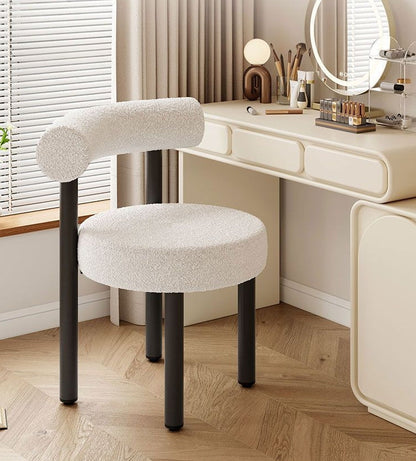 Contemporary Nordic Round Lambswool Iron Vanity Stool Backrest For Bedroom